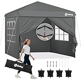 Sekey One-Touch Pop Up Pavillon 3x3 Wasserdicht Stabil Winterfest mit Seitenteile, Faltpavillon 3x3m mit Verdickten Röhren, Partyzelt Pavillion Klappbar für Camping Festival Party, Grau