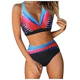 Damen Sexy Bikini Set Neckholder Schwarz 2tlg Bikini Bauchweg Farbverlauf Frauen-Sommer Blumenmuster High Waist Tanga Bikini Rückenfrei String Bikini Push Up Zweiteiliger für Strand Pool