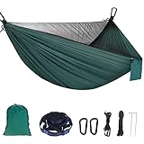 Sendowtek Hängematte mit Moskitonetz, Hängematte Outdoor mit Baumgurten D-förmige Karabiner Elastische Seilschlaufe Ultralight Tragbare Reise Hängematte für Camping Outdoor Garten(Armeegrün)