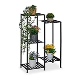 Relaxdays Blumenregal aus Metall, 5 Ablagen für Blumen- & Pflanzentöpfe, Pflanzentreppe, HBT: 81 x 55 x 28,5 cm, schwarz