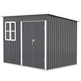Outsunny Gerätehaus 4,13 m³, Gartenhaus, 260 x 177 x 190 cm, Geräteschuppen mit Fenster, Abschließbar Tür, Fahrradgarage, Gartenschrank aus Stahl, für Hinterhof, Garten, Dunkelgrau