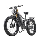BURCHDA Doppelter Motor 190 N.m E Bike elektrofahrräder Herren Damen, Ebike 48V 30Ah(1440Wh) Akku bis 160km, 26x4 Zoll Electric Bike 7-Gang Getriebe mit LCD-Display Vollfederung E Fahrrad HC26