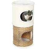 PawHut Kratztonne 80 cm Hoch Ø 40 cm dreistöckige Katzentonne mit Plüschrand, Katzenhöhle, Kratzbaum für mittelgroße Katzen, Cremeweiß+Braun