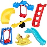 Mirthben Großen BauSteine Zubehör Set, Erweiterung mit Rutschen und Spielplatzzubehör sind Kompatibel mit Allen DUPLO Steinen Kreatives Bauen ab 3 Jahren