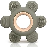 CAJA Beißring Baby - Zahnungshilfe - Beissring Blume - Beißspielzeug - Zahnen - Nursing - Zubehör Silikon für Babys (grey green)