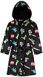 Minecraft Bademantel Kinder Jungen Fleece Morgenmantel mit Kapuze (Schwarz, 9–10 Jahre)