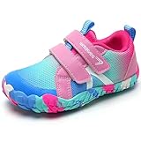 WateLves Barfußschuhe Kinder Barfussschuhe mit Klettverschluss Mädchen Atmungsaktiv(Blau Rosa 29EU)