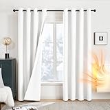 Deconovo Gardinen Doppellagige und Schwere Vorhänge mit Ösen 100% Blickdicht Vorhang Verdunkelungsvorhang Wohnzimmer, 175x140 cm(HöhexBreite), Weiß, 2er Set