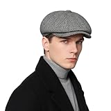 OIXEYA Herren Schiebermütze Gatsby Schirmmütze Barett Cap Newsboy Flat Cap Fischgräten Tweed Retro Schiebermütze Schlägermütze Gatsby Cap,54~58cm