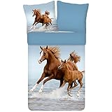 ESPiCO Bettwäsche Trendy Bedding Wildpferde Pferd Fohlen Stute Tiermotiv Gaul Meer Wasser Galopp Renforcé, Größe:135 cm x 200 cm