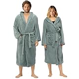 HOMELEVEL Bademantel für Damen und Herren - Flanell Morgenmantel leicht aus Polyester - Sauna Bademäntel - Mikrofaser Saunamantel Robe - Bathrobe Women and Men