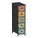 Welfuturer Kommode Schmal Schrank mit 5 Schubladen aus Stoff Böhmische Schminktisch Kommodenschrank Schubladenschrank für Schlafzimmer Wohnzimmer Flur aus Metallrahmen Holzwerkstoff