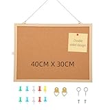 Pinnwand Kork 40 x 30 cm, cork board, mit 5 Stecknadeln, Korktafel mit Holzrahmen, ideal für Büro, Schule, Schlafzimmer und Zuhause, hochwertige Korkwand Pinnwand aus der, vielseitig und praktisch.
