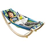 SoBuy Kinderhängematte mit Sicherheitsstopper Hängematte Schaukelliege Schaukel für Kinder Kinderstuhl Kinderzimmer Holz Hängesack Kinder Bunt BHT ca. 122x48x36cm KMB16-J