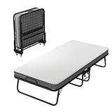 Cenbunsh Klappbett für Einzelbett Metall 90 x 190 cm, Gästebett Klappbar für Erwachsene mit Matratze aus Memory-Schaum 10 cm, Beistellbett mit 4 Rollen, leicht zu bewegen, Belastung 200 kg, schwarz