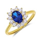 Lucardi - Damen Silberring mit blauem Zirkonia, Vergoldet - Ring - 925 Silber - Gelbgold legiert - 16/50 mm - Nickelfrei