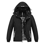 MoFiz Winterjacke Jungen Skijacke Warm Innenfutter Kinder Wasserdichte Winddichte Parka Outdoor Softshelljacken mit Abnehmbare Kapuze Schwarz XL (DE164-176)