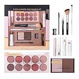 Makeup-Kit,Make-up-Set für Damen Gesicht | 11-teiliges Set mit Lidschatten Concealer Pinsel Lippenstift Highlighter für Alltag Halloween Hochzeit Verabredung Geburtstag