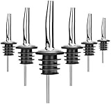 com-four® 6x Flaschenausgießer Edelstahl – Dosier, Ausgießer für Schnaps, Rum, Whiskey, Öl, Essig – Portionierer für Bar, Cocktails für alle gängigen Flaschen (06 Stück - silberfarben - ohne Deckel)