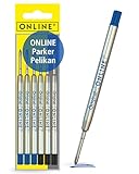 ONLINE 6 Kugelschreiberminen blau & schwarz, G2-Format Strichstärke medium, passend für: Parker, Pelikan, Faber-Castell etc, extrem hochwertig & langlebig, Standard Kugelschreiber Minen