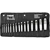 TECPO Locheisen-Satz, 15-teilig, Ø 2–22 mm, aus gehärtetem Carbonstahl, präzise Lochungen in Leder, Textilien und Papier, Lochpfeifen, Hohlzylinder, Lochstanzen Werkzeug Set, Lochschneider Satz