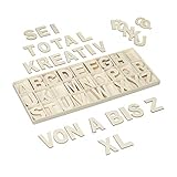 Relaxdays Holzbuchstaben Set, 104 TLG, Großbuchstaben A-Z, 5,5 cm hoch, XL Buchstaben zum Basteln, Deko Alphabet, Natur