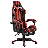 Xichuzi Gaming-Stuhl mit Fußstütze, Bürostuhl, Gaming Chair, Gaming Sessel, Drehsessel, Schreibtisch Stuhl, Schwarz und Rot Kunstleder