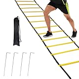 Trainingsleiter 6m mit Tasche und 4 Heringen Fußball Trainingsset 12 Sprossen Fussball Trainingsset Einstellbar Koordinationsleitern fur Kinder und Erwachsene, Fußballtraining und Boxtraining