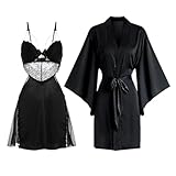 PBHGMGEBLV Lady Sexy Pajamas V Neck Women's Sleepwear Ice Silk Black Suspender Nightdress Casual Loungewear(L)