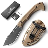 DRACHENADER Outdoor Messer L-Y, Jagdmesser Feststehende Klinge mit ABS Scheide und Gürtelclip, 5Cr13MoV Edelstahl Full Tang Gürtelmesser, Blackwash Finish Klinge-Khaki Griff