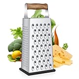 YC Kitchen Käsereibe mit Holzgriff, Reibe Edelstahl, Gemüsehobel, Reibe für gemüse, 4-seitig Vierkantreibe & Küchenreibe,Praktische Gadgets für die Küche