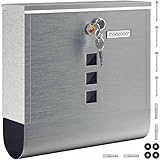 MONZANA® Briefkasten Kreuzschloss mit Kupfer-Schließzylinder drehbare Abdeckung 31x10x34 cm Sichtfenster Namensschild Zeitungsfach einfache Montage Edelstahl 2 Schlüssel Postkasten Silber