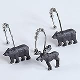 BESTRIPES Duschvorhanghaken Ringe, rostfreier Edelstahl, schwarzer Bär, Hirsch, Duschvorhanghaken für Badezimmer, Duschstangen, Vorhänge, 12 Stück