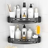 PNNP Duschablage Ohne Bohren Ecke: Duschregal Schwarz Matte 2 Stück - Badregal Mit 4 Haken, Badezimmer Organizer Rostfrei für dusche aufbewahrung Shampoo und Duschgel