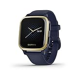 Garmin Venu Sq Music Edition GPS-Smartwatch mit ganztägiger Gesundheitsüberwachung und Fitnessfunktionen, integrierten Sport-Apps und mehr, Marineblau mit hellgoldener Lünette (erneuert)