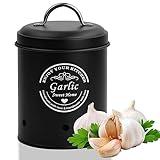 Fangehong 1 Pcs Kartoffel, Zwiebel, Knoblauch Aufbewahrung, kartoffelaufbewarung, Metal Aufbewahrungsboxen Küche, Gemüse Vorratsdose mit Deckel (Knoblauch Schwarz)