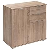 Casaria® Kommode mit 2 Türen 2 Schubladen 70x75x35cm Holz Modern spiegelbarer Aufbau Schlafzimmer Büro Flur Mehrzweckschrank Aktenschrank Schrank Eiche