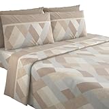 MAXIME MAISON - Flanell-Bettwäsche für französisches Bett aus bedruckter Baumwolle, Bettwäsche-Set für französisches Bett mit elegantem Muster (Cross Taupe)