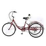 Dreiradfahrrad Dreirad für Erwachsene, 24 Zoll, 7-Gang-Cruiser-Trike, 3 Räder, Rahmen aus Kohlenstoffstahl mit großem Korb, zum Einkaufen, Picknick, Outdoor-Sport, Männer, Frauen, Radfahren, Treten
