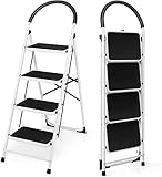 COSTWAY Trittleiter 4 Stufen Stehleiter, Klappleiter bis 150 kg, Klapptritt Tritthocker Klappbar, Leiter mit Handlauf & Rutschfester Plattform, Haushaltsleiter für Zuhause Büro Garage