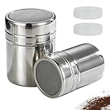 2 Stück Kakaostreuer für Cappuccino,Puderzuckerstreuer,Mehlstreuer mit Deckel,Edelstahl Zimt Kakao Streuer,Puderzucker Streuer,Zimtstreuer,Pulverstreuer,Schokolade Shaker für Mehl,Kaffee,Salz Sieb