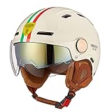 KEFFOR Retro Motorradhelm Mit Doppelvisier, Motorrad Halboffener Helm DOT/ECE-Zugelassen, Halber Helm Herren Damen, Klapphelme, Jethelm, Rollerhelm Chopperhelm Scooterhelm (Size : L=(59-62CM))