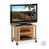 Relaxdays TV Tisch mit Rollen, 2 Fächer, Fernseher Ablage, Fahrbarer Fernsehtisch, HxBxT: 45 x 60 x 40 cm, Holzoptik