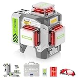 Huepar Pro Kreuzlinienlaser 360 Selbstnivellierend Laser Wasserwaage, Hochpräziser Professioneller Roter 3D-Laser mit 8000mAh Wiederaufladbarem Li-Ionen-Akku Multifunktions Mikroverstellbügel ZK03CR