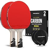 PRO SPIN Carbon Tischtennisschläger | 7-lagiges Schlägerblatt, Offensiv-Gummi, 2,0-mm-Polster, Hochwertige Schutzhülle | Elite Series Carbon Tischtennisschlaeger (2er-Pack)