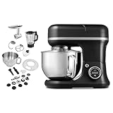 MEDION Küchenmaschine (Mixer, Fleischwolf, 3 in 1, 5 Liter Edelstahlschüssel, 1.200 Watt, Reiben Raspeln Schneiden, Digitales Touch Display, Knetmaschine, Teigmaschine, MD18430) Schwarz
