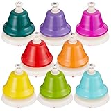 THE TWIDDLERS Buntes 8-Noten Handglockenset mit Notenheft & Geschenkbox - Regenbogenfarben Handglocke Musik, Musikalische Früherziehung für Babys & Kinder