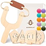 BOWRILLA® Steinschleuder Kinder mit 10 weichen Bällen & 4 Zielen aus Holz | Zwille Kinder – ideal für Indoor- und Outdoor Spiele | Slingshot Kinder Komplettset für Links- & Rechtshänder