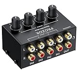 PROZOR 4 Kanal Passivmischer Kompakter Cinch Passiver Mischer Audio DJ Mixer Stereo mit unabhängigen Lautstärkereglern für DJ und Heimkino