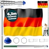 KESSER® Teleskop Fahnenmast Aluminium 6,30m Bodenhülse 60cm inkl Deutschlandfahne Höhenverstellbar Flaggenmast Mast Deutschland Flagge Alu (Silber)